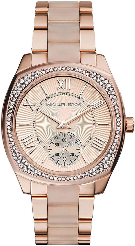 Michael Kors Bryn Rose Gold Dial Two Tone Steel Strap Watch 